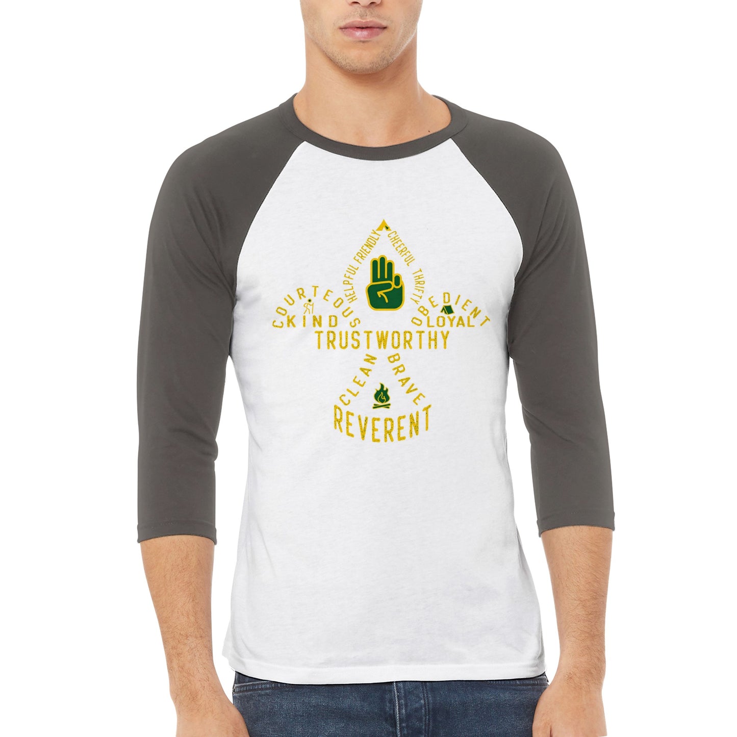 Troop 125 Scout Code v1a - Unisex 3/4 sleeve Raglan T-shirt