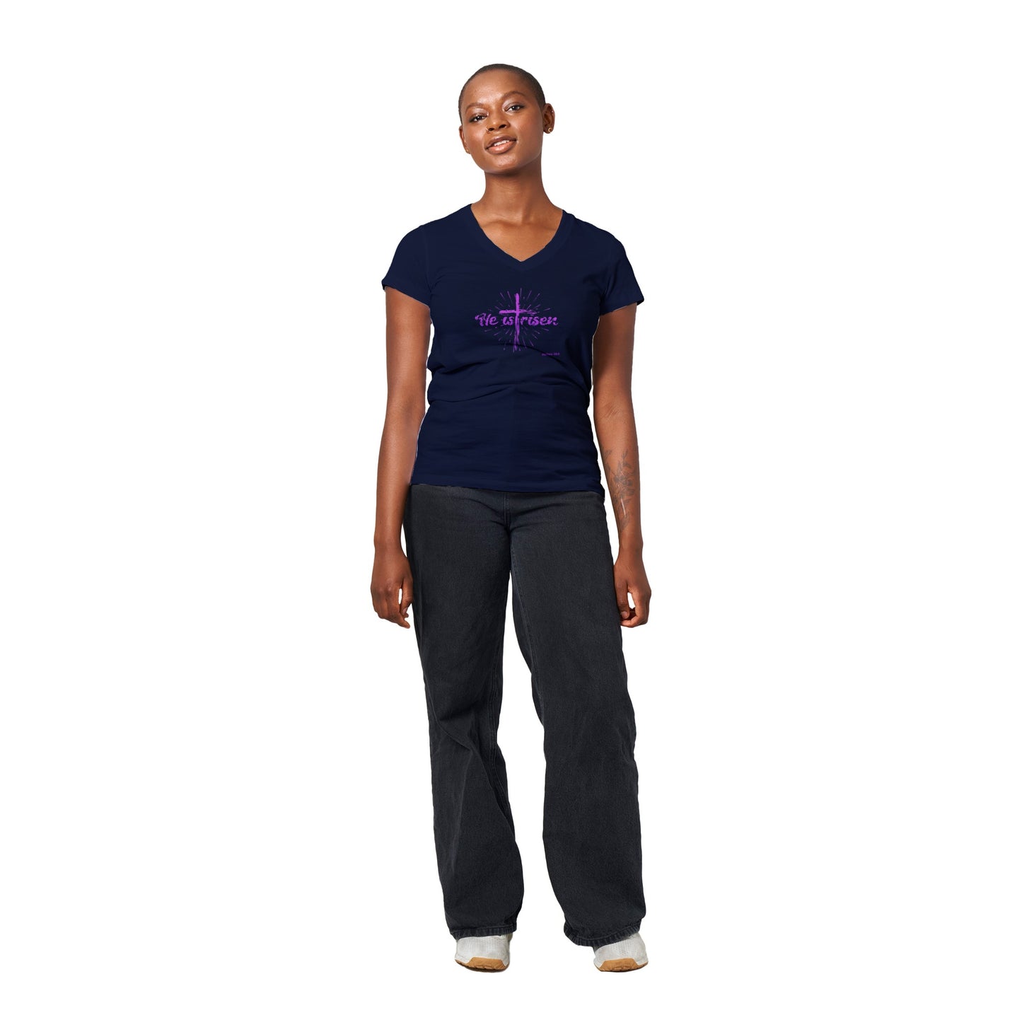 HE IS Risen, Premium Womens V-Neck T-shirt
