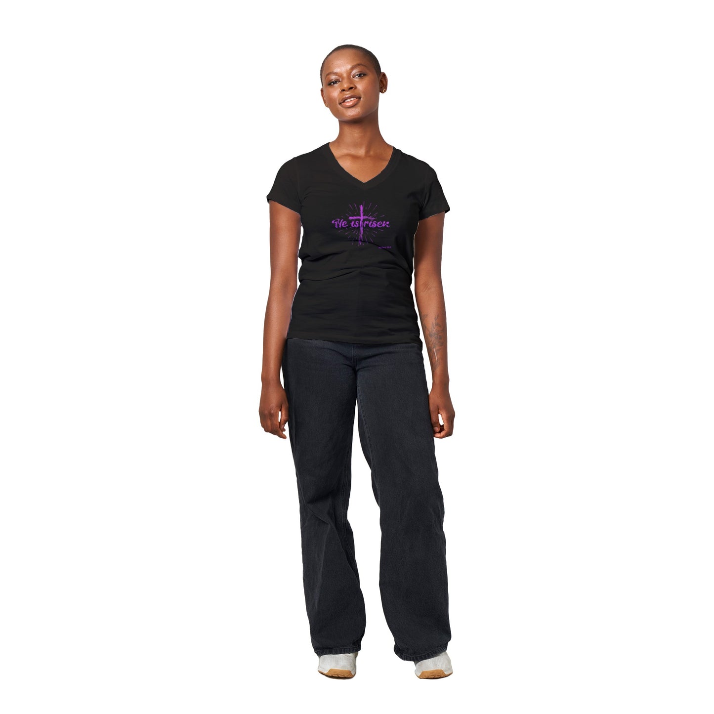 HE IS Risen, Premium Womens V-Neck T-shirt
