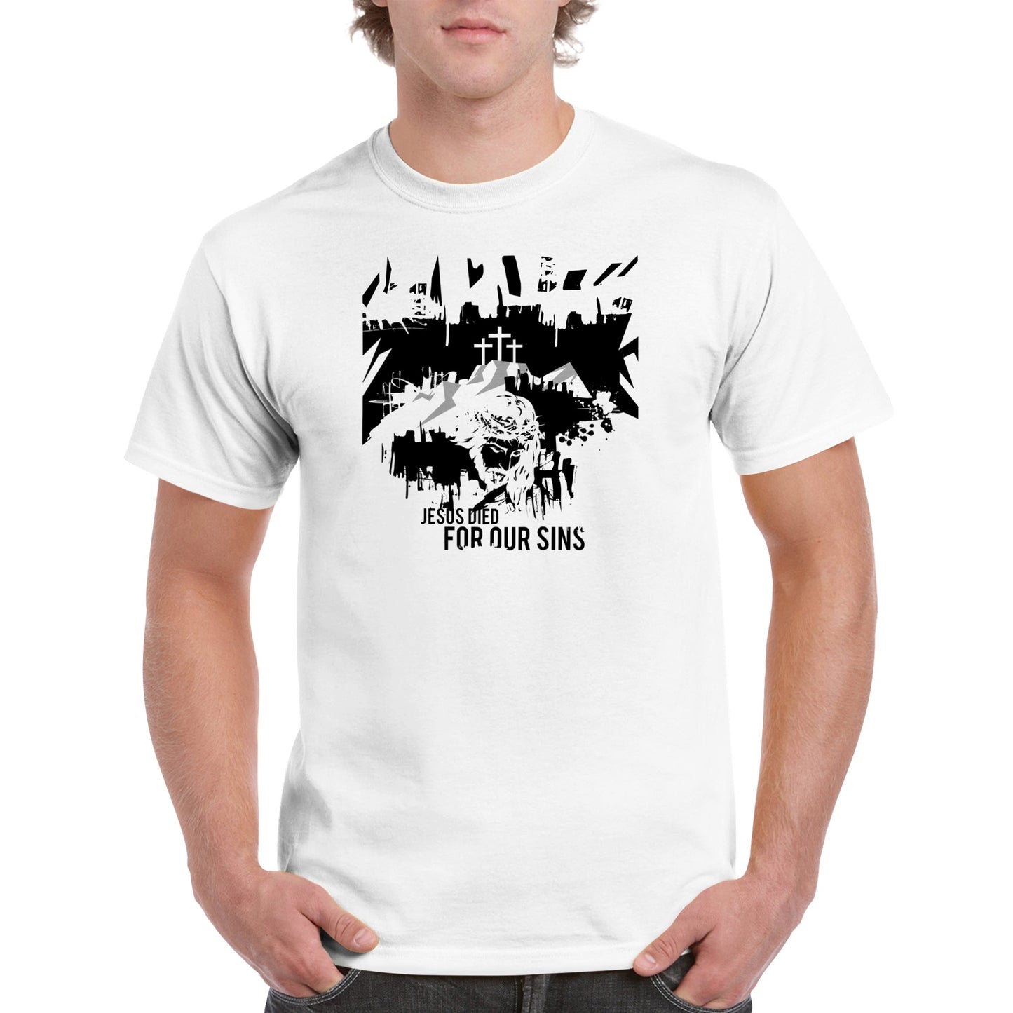 Jesus Died for Our Sins,, Heavyweight Unisex Crewneck T-shirt